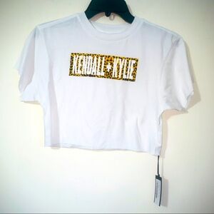 Kendall & Kylie Animal Print Crop Top Tshirt KKTS-10001 Size small NWT